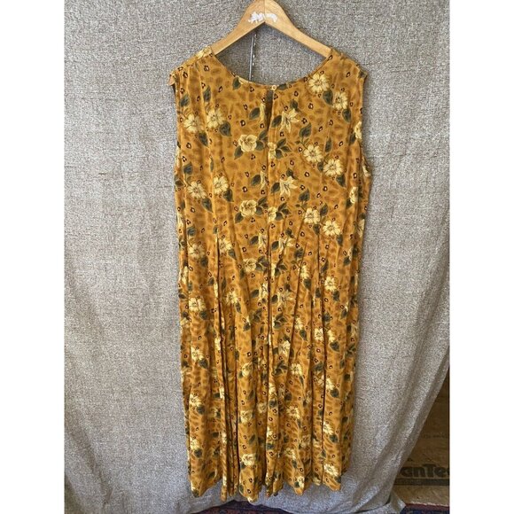 Vintage Y2K 90s Sarah Richards Plus Floral Circle Skirt Sz 12 Yellow Sleeveless - Picture 4 of 10